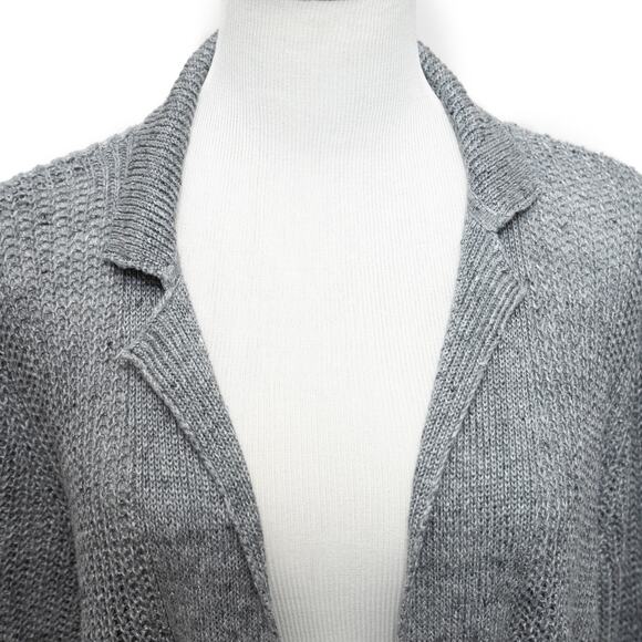 Eileen Fisher Long Gray Linen Notched Collar Cardigan Size Large - Picture 5 of 10